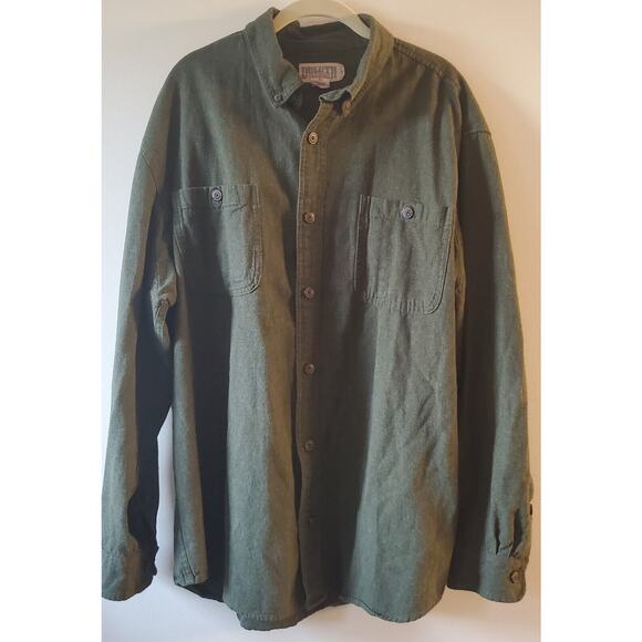 Duluth Trading Mens Heavy Cotton Army Green Button Up Shirt Size XL Gorpcore - Picture 1 of 10